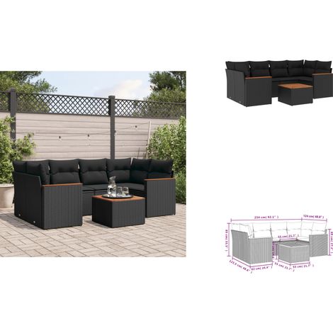 7-tlg. Garten-Sofagarnitur mit Kissen Schwarz Poly Rattan - Gartenmöbel Set - Gartensorte - Outdoor Möbel - Lounge Sofa - Esstisch (1/3)