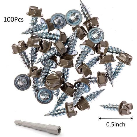 Ahlsen Dachrinnenschrauben, 100 Stück – Befestigungselemente, Fallrohrschrauben, Dachrinnen – rostfrei und robust – für Holz, Aluminium und andere Materialien, 0,5 Zoll (1/4)