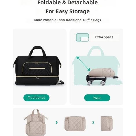 Sac de voyage matelassé léger avec poignée trolley, grand rangement pour bagages (1/5)