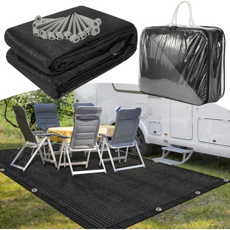 SWANEW Tappeto da esterno Tappeto da Tenda Tappeto da Viaggio da Campeggio Tappeto da Gazebo per Caravanna 200X200cm Nero (1/5)