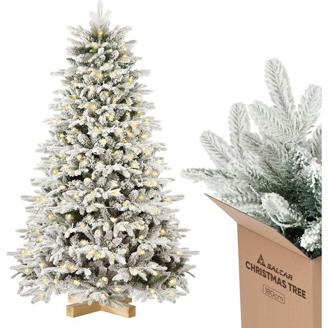 SALCAR Künstlicher Weihnachtsbaum mit Beleuchtung 180 cm, Schnee Tannenbaum Künstlich mit 330 LED, Handschuhen, Holzständer (1/5)