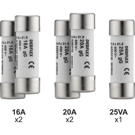DEBFLEX - 5 FUSIBLES AVEC VOYANT 2X (16A, 20A) 1X 25A