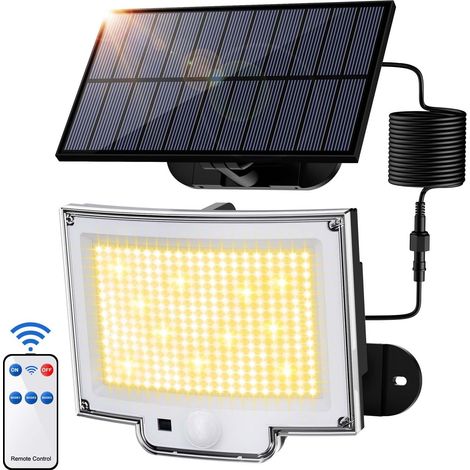 Projecteur Solaire 318 LED - 1 Pièce - ABS - 3000LM Détecteur Mouvement - Jardin Garage Entrée - Fil 5M Lumière Chaude (1/5)