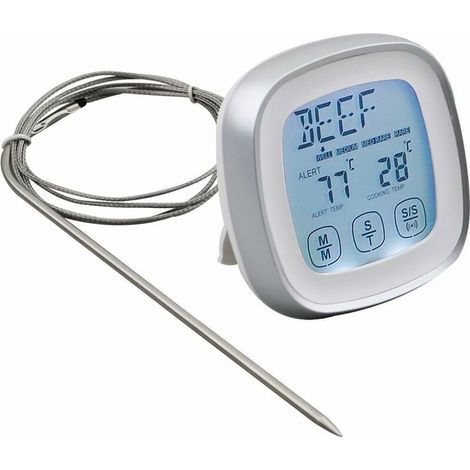Thermomètre à viande, thermomètre pour aliments à lecture instantanée Thermomètre numérique avec sonde d'alerte de minuterie pour four, cuisine, grillades, fumeur (argent) (1/5)