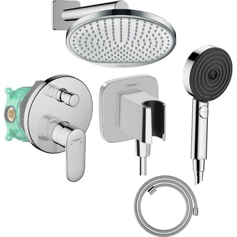 Colonne de douche encastrée mécanique HANSGROHE Vernis Blend Douche de tête Crometta Flexible Designflex Douchette Pulsify chromé
