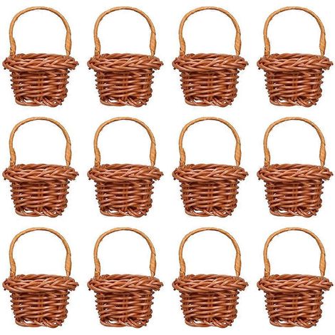 Lot de 12 mini paniers à fleurs, petits paniers tressés décoratifs-6.00X4.00X4.00CM-Coffee-2 (1/4)