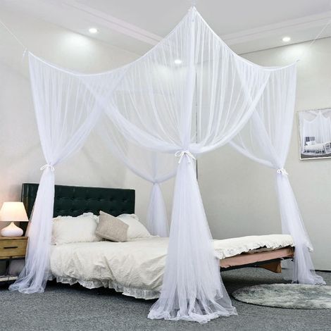 Moustiquaire lit baldaquin 190x210x240cm polyester blanc avec crochets installation rapide (1/5)