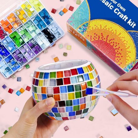 Mosaik Kerzenhalter Bastelset für Kinder & Erwachsene, DIY Windlicht Glasmosaik (1/4)