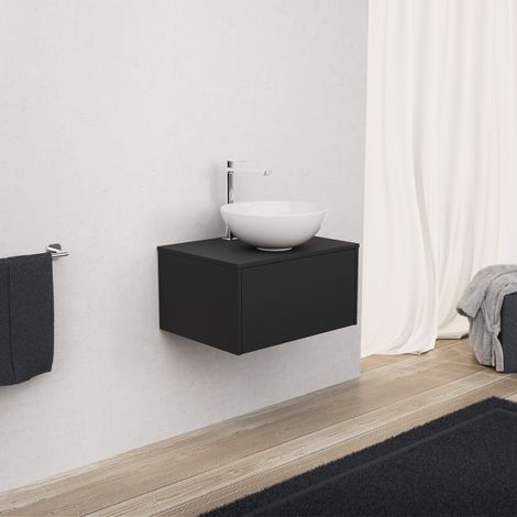 Inda - Badezimmerschrank 1 Schublade L.60 mit Aufsatzwaschbecken / Mattschwarz - diamante (1/5)