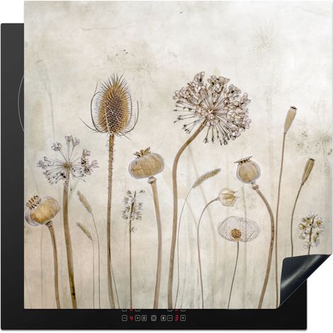 PROTECTOR DE PLACAS DE INDUCCIÓN Flores - Acuarela - Naturaleza muerta - Marrón - Vintage Tapa Protectora De Cocina 78x78 cm