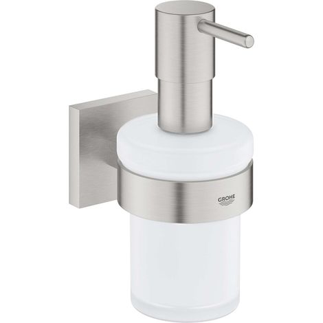GROHE QUICKFIX Start Cube, Dispenser Sapone con supporto, Installazione a vite o con colla, Super Steel, 41098DC0 (1/5)