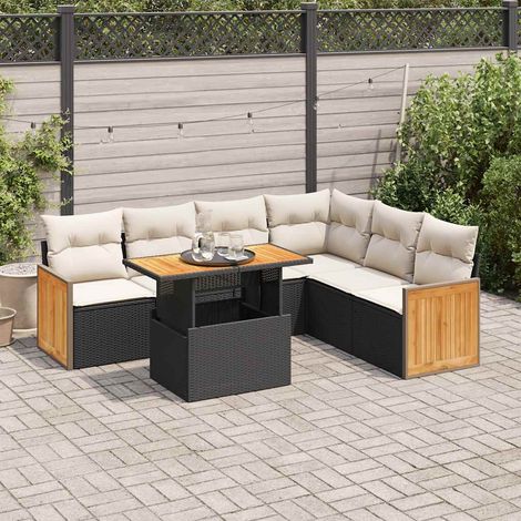 Set sofás jardín y cojines 7 pzas ratán sintético acacia negro vidaXL (1/5)