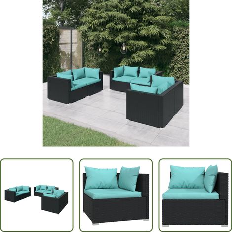 vidaXL Rattan -  6-tlg. Garten-Lounge-Set mit Kissen Poly Rattan Schwarz (1/5)