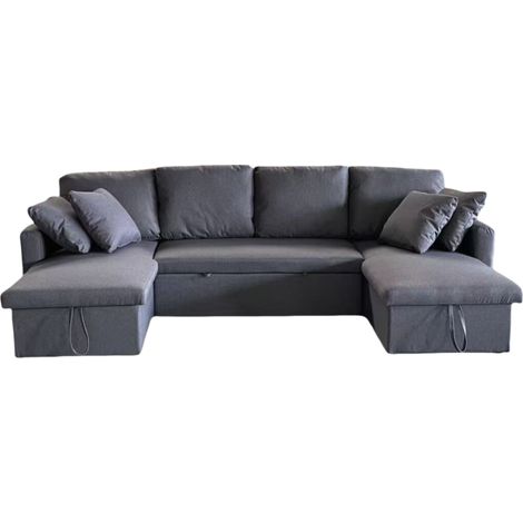 Sofá convertible panorámico 4 plazas con box en tela - gris oscuro MAHÉ
