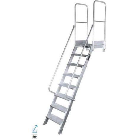 Escalera de acceso con plataforma de 60 Grados MAX de 9 peldaños con plataforma de 60x60 cm marca KTL