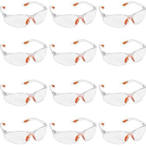 pair Lot de 12 lunettes de protection à verres transparents avec poignées en caoutchouc et clips d'oreille (1/5)