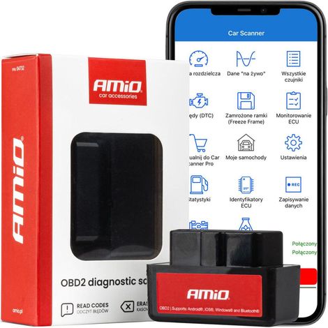 Interface de diagnostic pour scanner AMiO ELM327 OBD2 BT mini amio-04732
