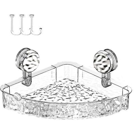 Étagère d'angle de douche à ventouses, support ondulé, organisateur avec crochets, fixation sans perçage pour salle de bain, cuisine et salle de bain. (1/5)