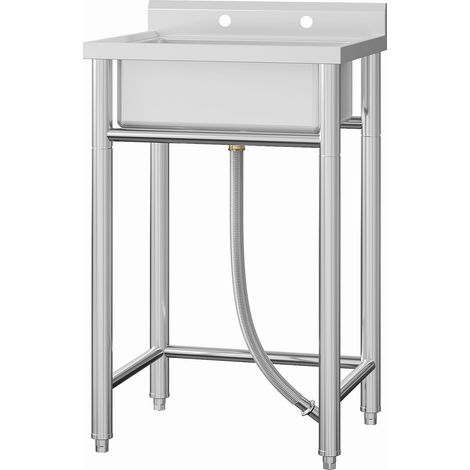 Évier inox encastré indépendant - chaud/froid - 53×53×84 cm - pour cuisine salle de bain buanderie ferme garage