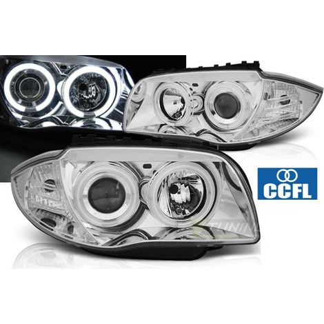 Paire feux phares BMW E81/E82/E87/E88 04-11 Angel Eyes CCFL Chrome-33022018 (1/4)