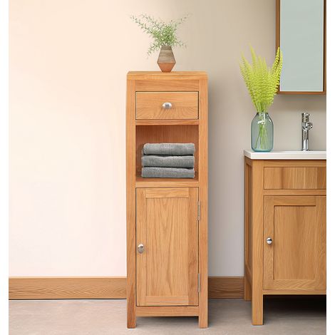 Hallowood Furniture Waverly Oak Small Cupboard Storage Unit with Shelf and Drawer, Freestanding Wooden Small Cabinet, Display Cabinets for Bathroom, Bedroom or Living Room, Hallway Storage Unit