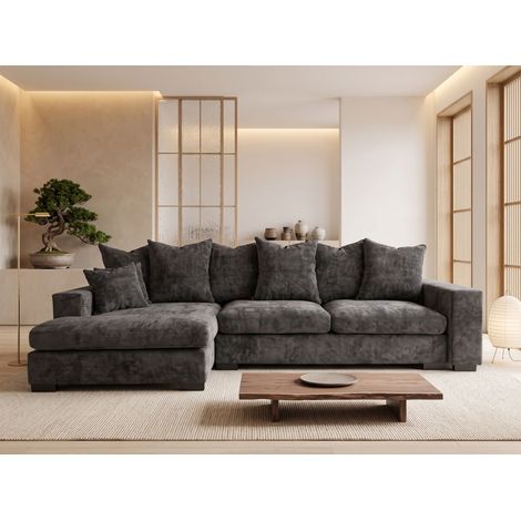 Ecksofa mit Schlaffunktion BENICIO Sofa in Stoff Flow Anthrazit Ottomane Links (1/5)