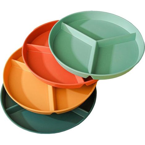 Service d'assiettes plates, quatre pièces, avec trois compartiments, 24,5 cm, idéal pour les portions de toute la famille, adultes et enfants. (1/2)
