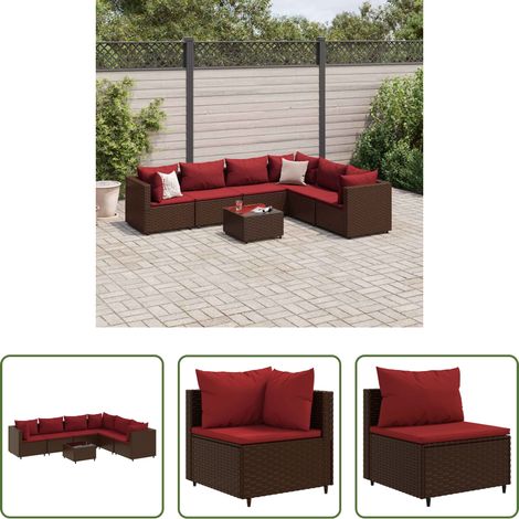 vidaXL Rattan - 7-tlg. Garten-Lounge-Set mit Kissen Braun Poly Rattan (1/5)