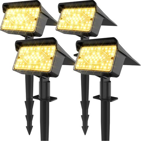 Lot de 4 Spots Solaires Extérieur 60 LEDs, 3000K Blanc Chaud, IP65 Étanche, 3 Modes, Crépuscule à Aube, Lampes Solaires Jardin, Éclairage Extérieur Solaire (1/3)
