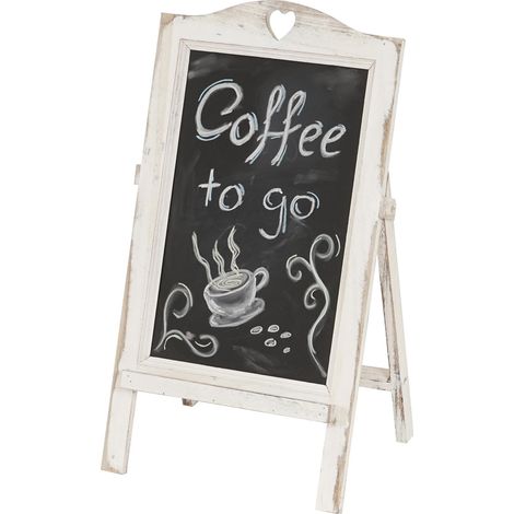 [NON UTILIZZATO] Lavagna decorativa menù bar ristorante pub HHG-715 legno paulonia 27x37x66cm bianco shabby