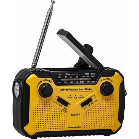 Radio d'urgence AM/FM NOAA Récepteur radio solaire à manivelle 5 voies avec lampe de poche LED et chargeur USB pour téléphone portable Jaune (1/5)