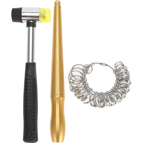 Outil de Mesure de Bague de Bijoux, 3 pièces/Ensemble Anneau mandrin Sizer Doigt bâton de Mesure poignée marteaux Outil de Bijoux (1/5)