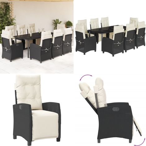 9-tlg. Garten-Essgruppe mit Kissen Schwarz Poly Rattan - Gartenstuhl - Gartentisch (1/5)