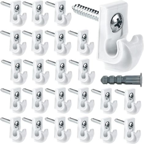 Lot de 24 clips muraux blancs pour étagères de placard, clips pour étagères métalliques, supports d'étagères métalliques robustes en plastique, clips inclus, vis et tubes d'extension pour étagères (1/5)