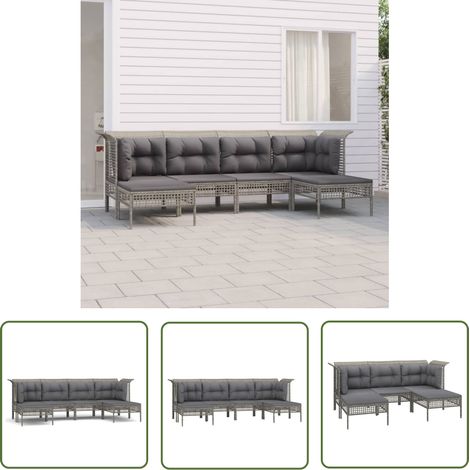 The Living Store 6-tlg. Garten-Lounge-Set mit Kissen Grau Poly Rattan - Rattan Möbel - Gartenloungesessel - Outdoor Furniture - Loungeset - Gartenmöbeln (1/5)