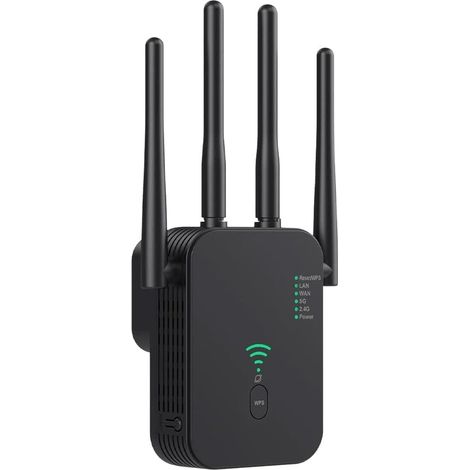 Amplificateur de signal WiFi 1200 Mbps, pour une utilisation domestique, amplificateur longue portée pour la maison et l'extérieur, portée de 12 880 pieds carrés, compatible avec 105 appareils (1/5)