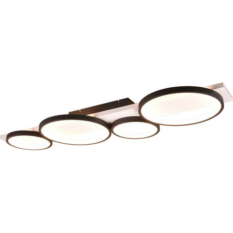 MEDERA PLAFONIERA 4 CERCHI METALLO NERO BASE LEGNO BIANCO CON DIMMERAZIONE AD INTERRUTTORE L. 100CM LED 44W 5100lm, 3000K (1/4)