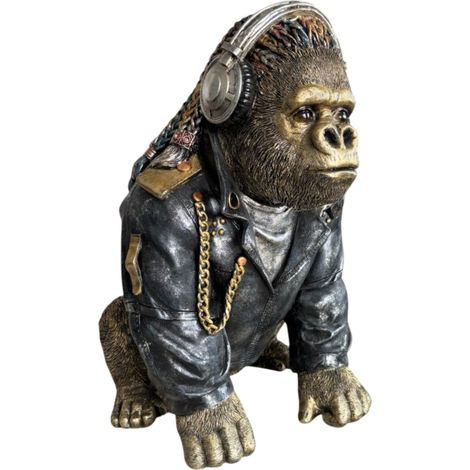 Dekofigur Gorilla Rasta mit Kopfhörern 33,5 x 28 cm schwarz/gold