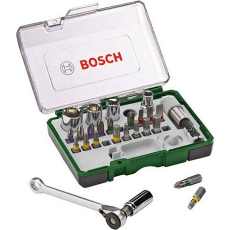 Set vissage mixte Bosch - Kit 27 pieces, Assortiment d'Embouts de Vissage avec Cliquet (1/2)