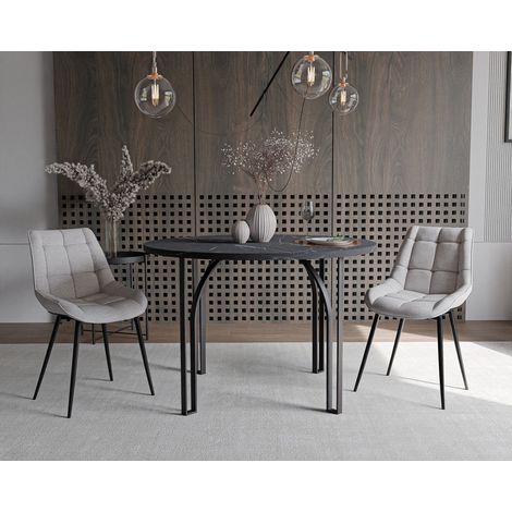 Table à Manger Extensible ASTRO - 4-6 personnes - 100x76 cm - Ronde - Noir / Gris (1/4)