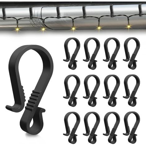 40 PCS Crochets Guirlande Exterieur Noirs, Crochet Gouttiere en Plastique Réutilisables pour Suspension des Guirlandes Lumineuses de Noël, Décorations de Sapin de Noël. (1/5)