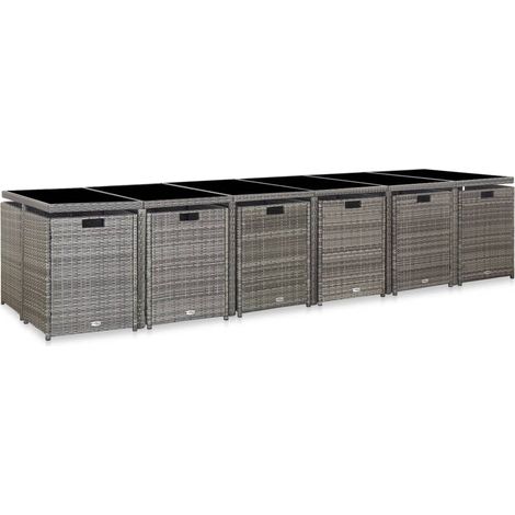 Ensemble de salle à manger d'extérieur et coussins 17 pcs Mobilier de jardin Gris (1/5)