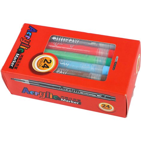 Lot de 24 marqueurs acryliques à pointe fine 1-2 mm, couleurs vives, waterproof, séchage rapide, pour graffitis, enfants, étudiants et école. (1/5)