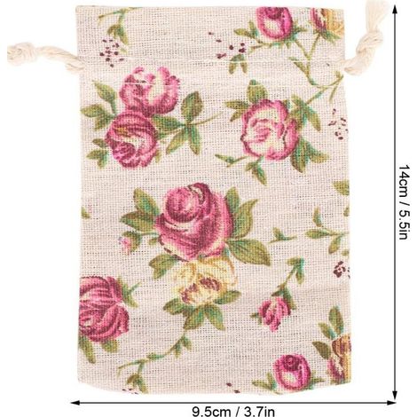 Sacs en tissu fleuri, sacs à cordon en lin, sacs cadeaux pour bijoux, sacs d'emballage, sacs pour fêtes de mariage et articles de première nécessité (50 sacs) (1/5)