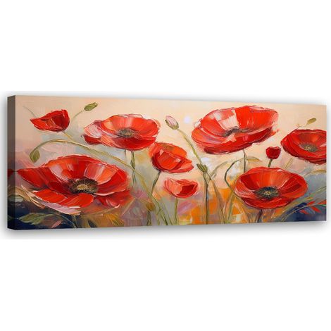 Tableau déco Coquelicots peints Fleurs rouges 90x30 (1/5)
