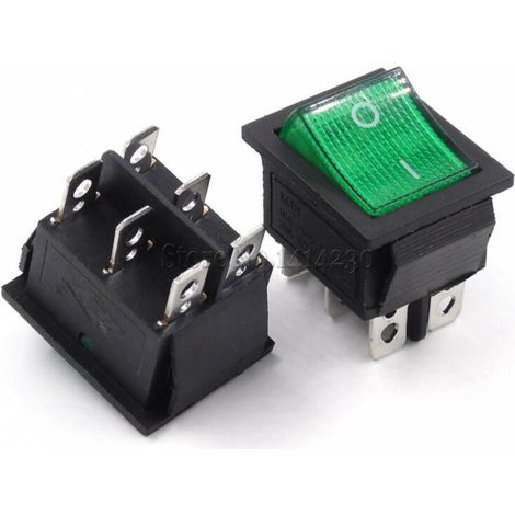 Interrupteur à bascule bipolaire lumineux vert 6 broches vert 15a/250vac 6272green (1/3)