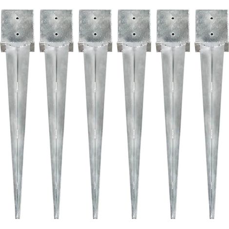 145428 vidaXL Ground Spikes 6 pcs Silver 14x14x91 cm Galvanised Steel (1/5)