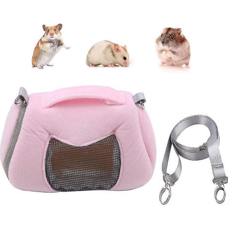 Tragbare Hamstertragetasche, ideal für Reisen im Freien, mit verstellbarem Schultergurt, rosa.