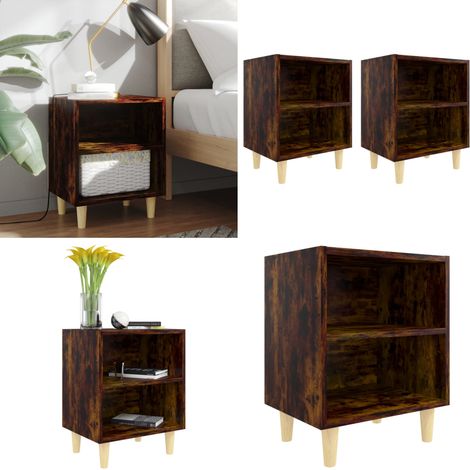 Tables de chevet et pieds en bois 2 pcs Chêne fumé 40x30x50 cm - Table De Chevet - Meuble De Chambre - Table D'appoint - Design Scandinave - Table Basse - Home & Living