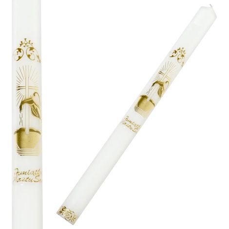 Candela battesimale dorata liscia con fonte battesimale (1/2)
